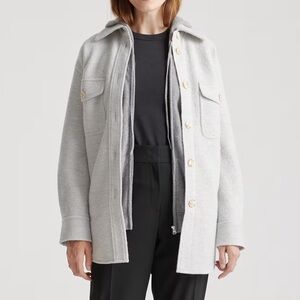 Quince 100% Merino Wool Shirt Jacket Shacket Light Gray Heather Size Small EUC